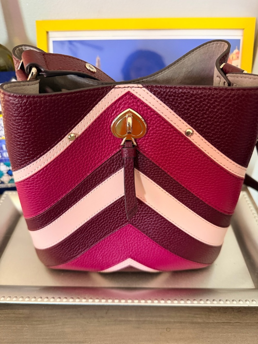 kate spade Colorblock Chevron Leather Crossbody in Pink, Burgundy & Blush - Picture 2 of 4